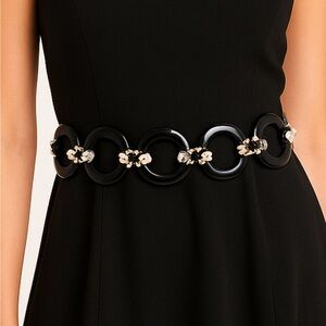 Vintage Black Resin Ring Link Beaded Adjustable Belt Women’s Boho Y2K Festival